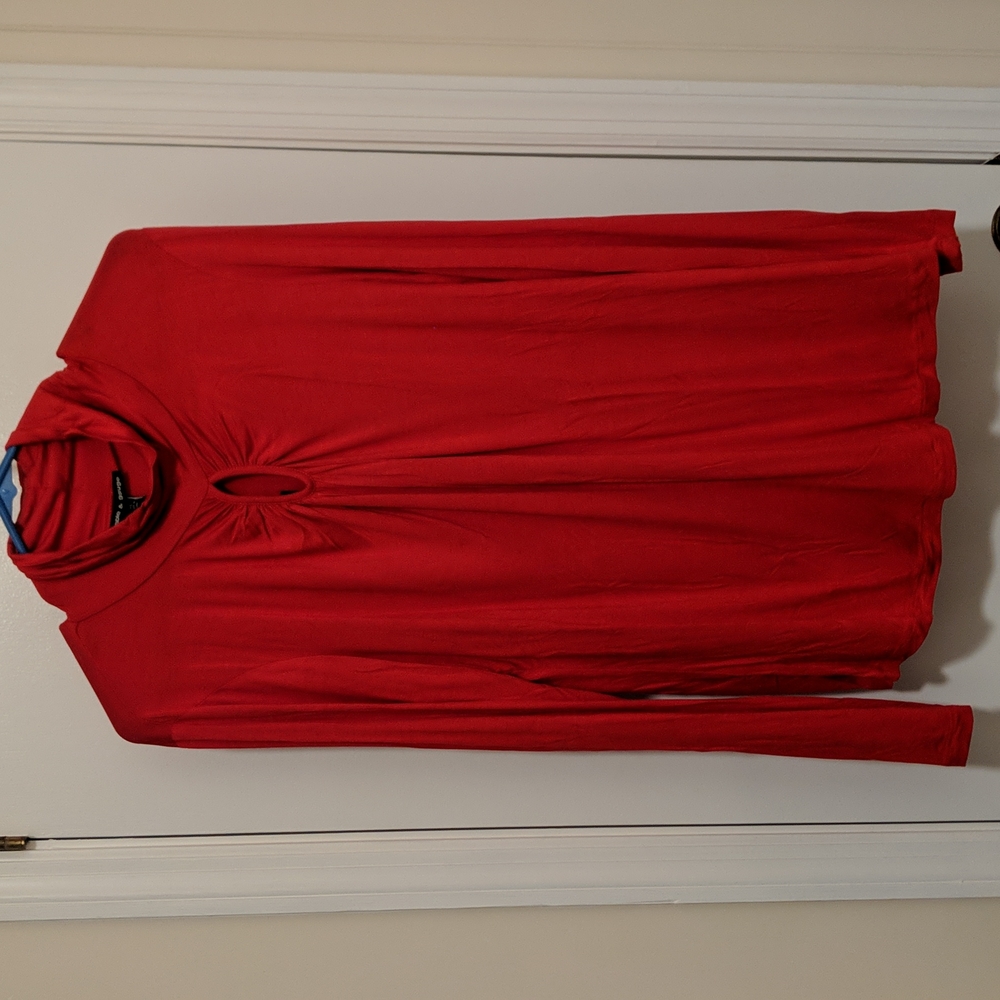 NWT Cable & Guage red long sleeved top with peephole at neckline. Retails $48